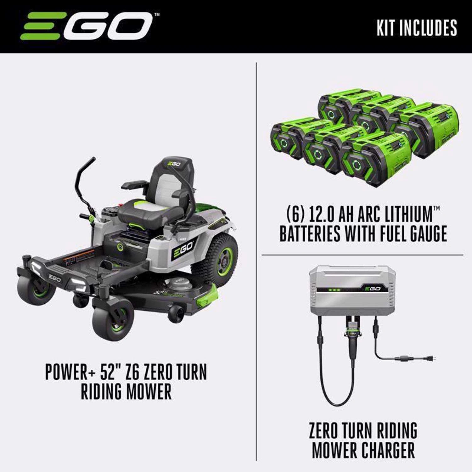 EGO Power+ Z6 ZT5207L 52 In. 56 V Battery Zero Turn Riding Mower Kit (Battery & Charger) W/ SIX 12.0 AH BATTERIES 4 EGO Power+ Z6 ZT5207L 52 In. 56 V Battery Zero Turn Riding Mower Kit (Battery & Charger) W/ SIX 12.0 AH BATTERIES - Image 2