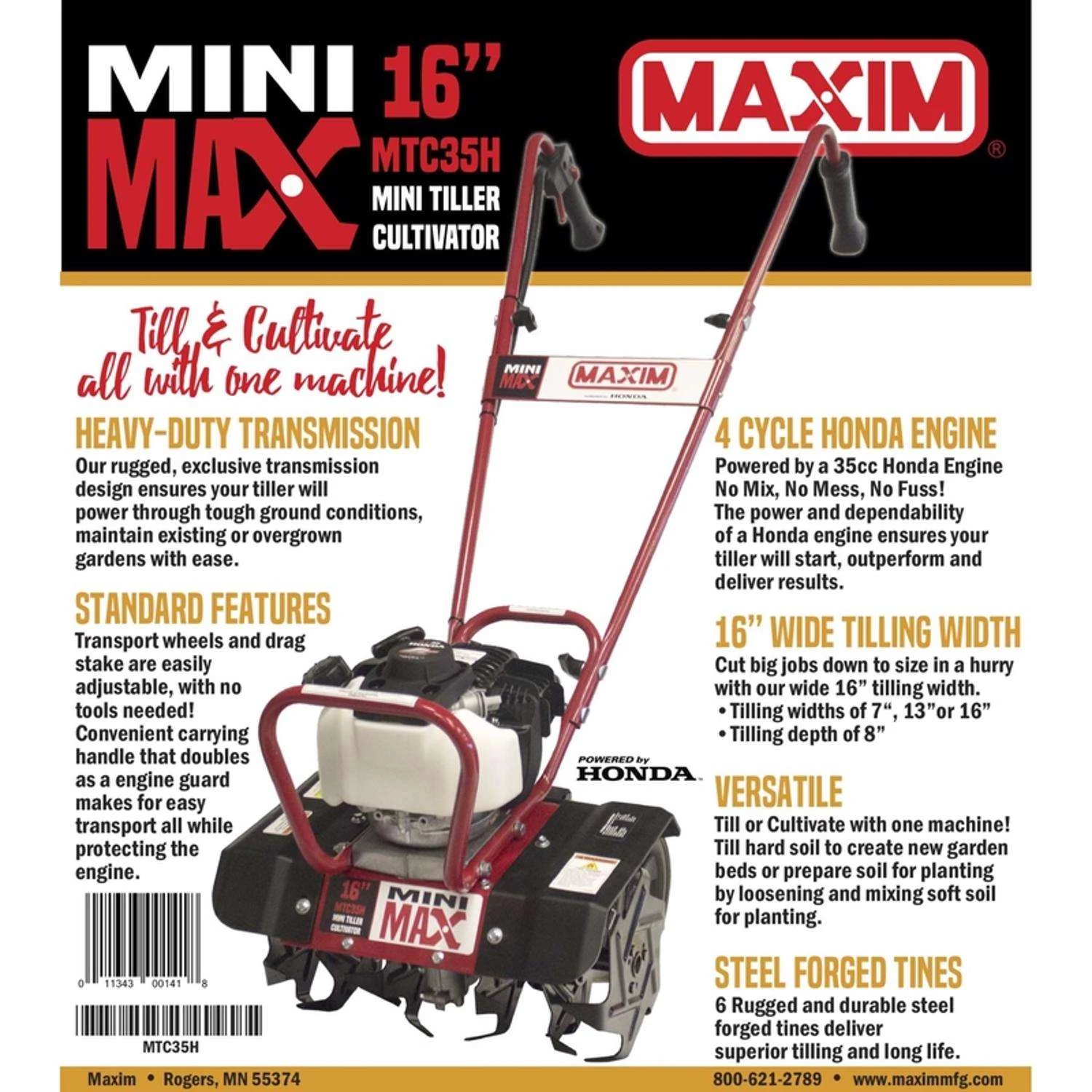 Maxim Mini Max 8 In. 4-Cycle 35 Cc Cultivator/Tiller 7 Maxim Mini Max 8 In. 4-Cycle 35 Cc Cultivator/Tiller - Image 5