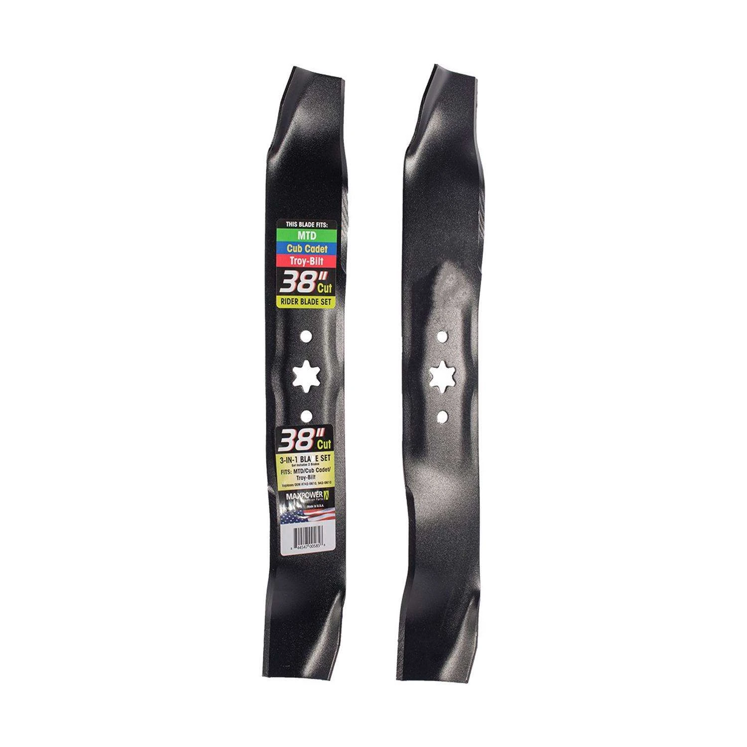 MaxPower 38 In. Mulching Mower Blade Set For Riding Mowers 2 Pk 3 MaxPower 38 In. Mulching Mower Blade Set For Riding Mowers 2 Pk