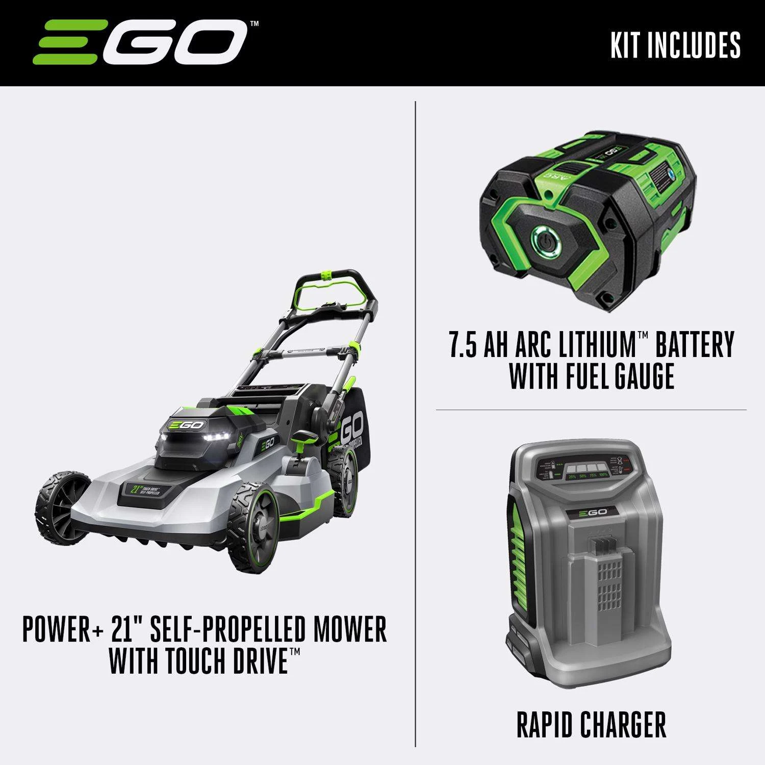 EGO Power+Touch Drive LM2125SP 21 In. 56 V Battery Self-Propelled Lawn Mower Kit (Battery & Charger) W/ 7.5 AH BATTERY 4 EGO Power+Touch Drive LM2125SP 21 In. 56 V Battery Self-Propelled Lawn Mower Kit (Battery & Charger) W/ 7.5 AH BATTERY - Image 2