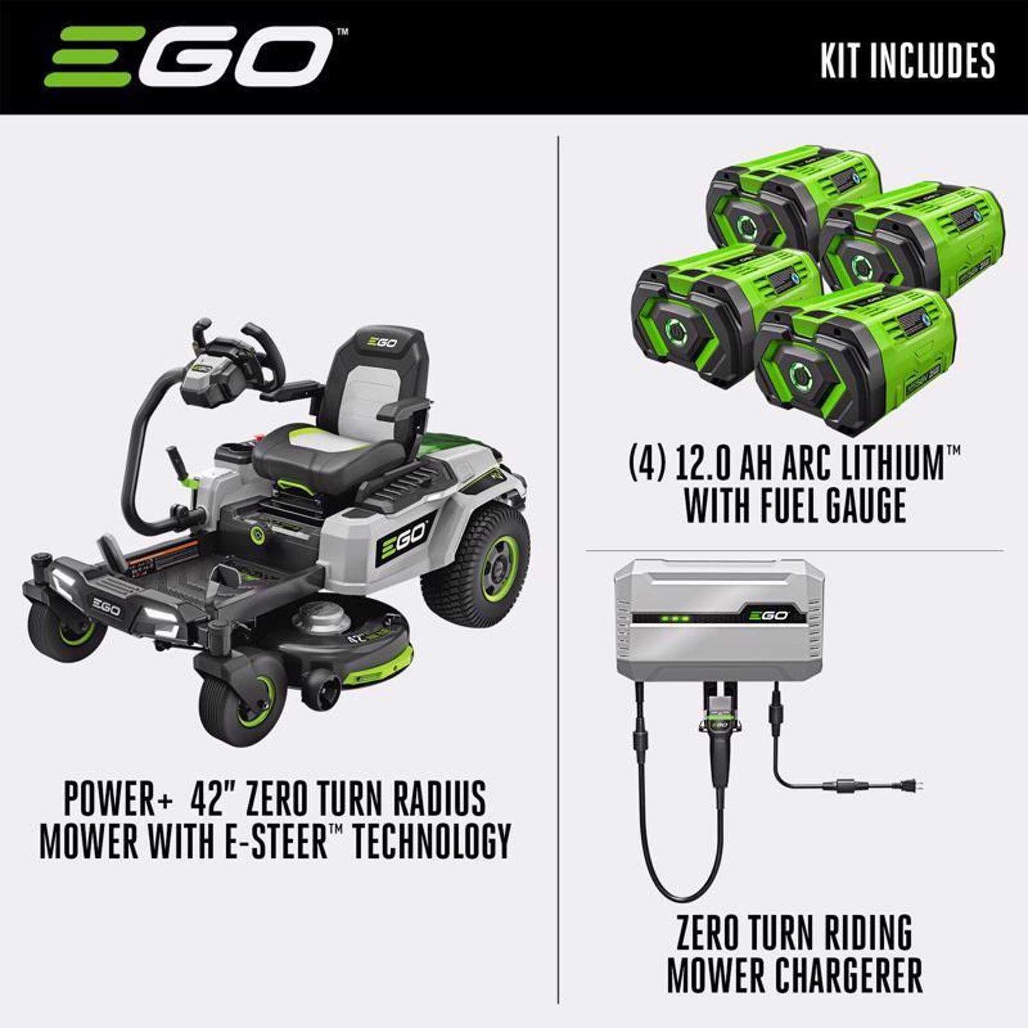 EGO Power+ Z6 ZT4205S 42 In. 56 V Battery Zero Turn Riding Mower Kit (Battery & Charger) W/ FOUR 12.0 AH BATTERIES 4 EGO Power+ Z6 ZT4205S 42 In. 56 V Battery Zero Turn Riding Mower Kit (Battery & Charger) W/ FOUR 12.0 AH BATTERIES - Image 2
