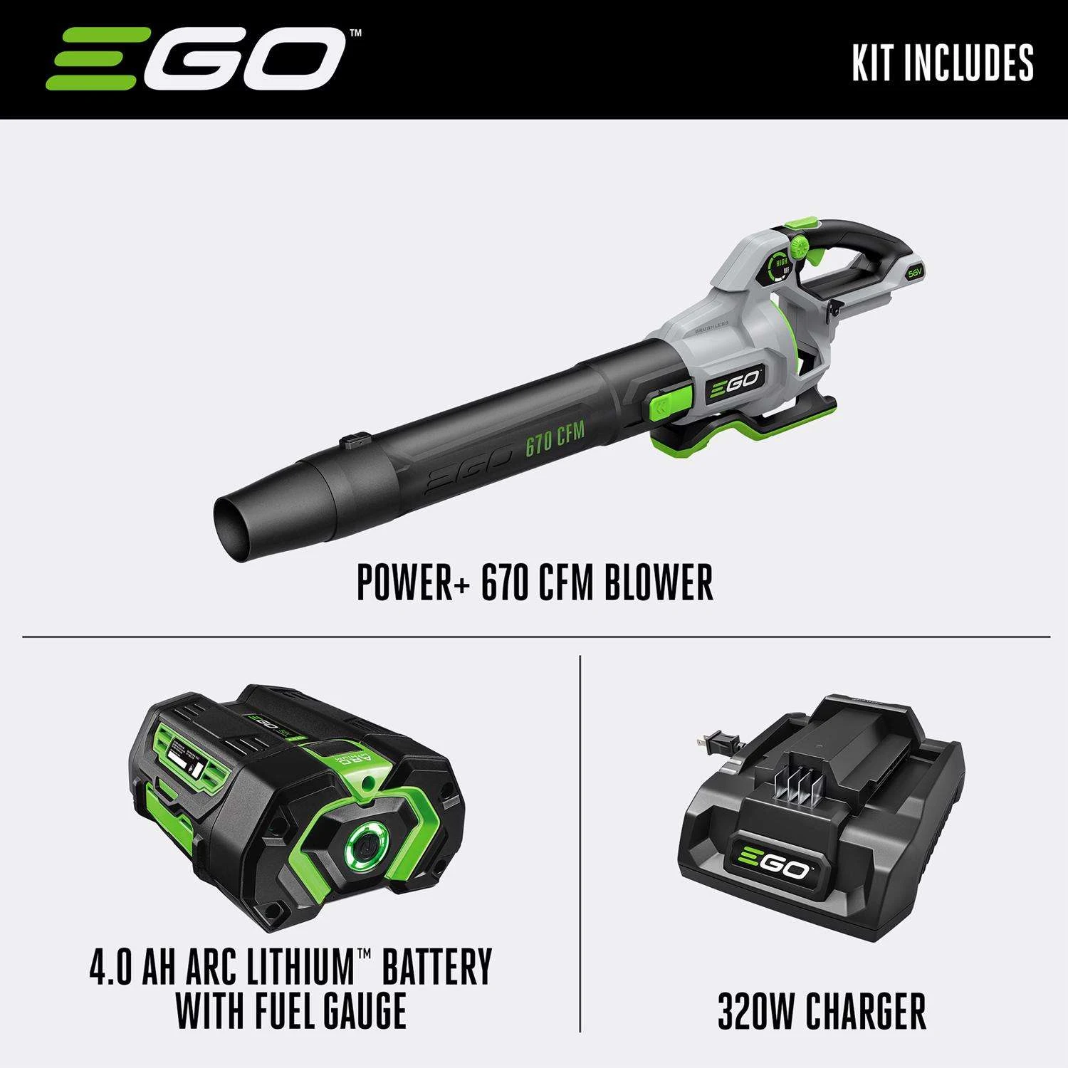 EGO Power+ LB6703 180 Mph 670 CFM 56 V Battery Handheld Leaf Blower Kit (Battery & Charger) W/ 4.0 AH BATTERY 4 EGO Power+ LB6703 180 Mph 670 CFM 56 V Battery Handheld Leaf Blower Kit (Battery & Charger) W/ 4.0 AH BATTERY - Image 2
