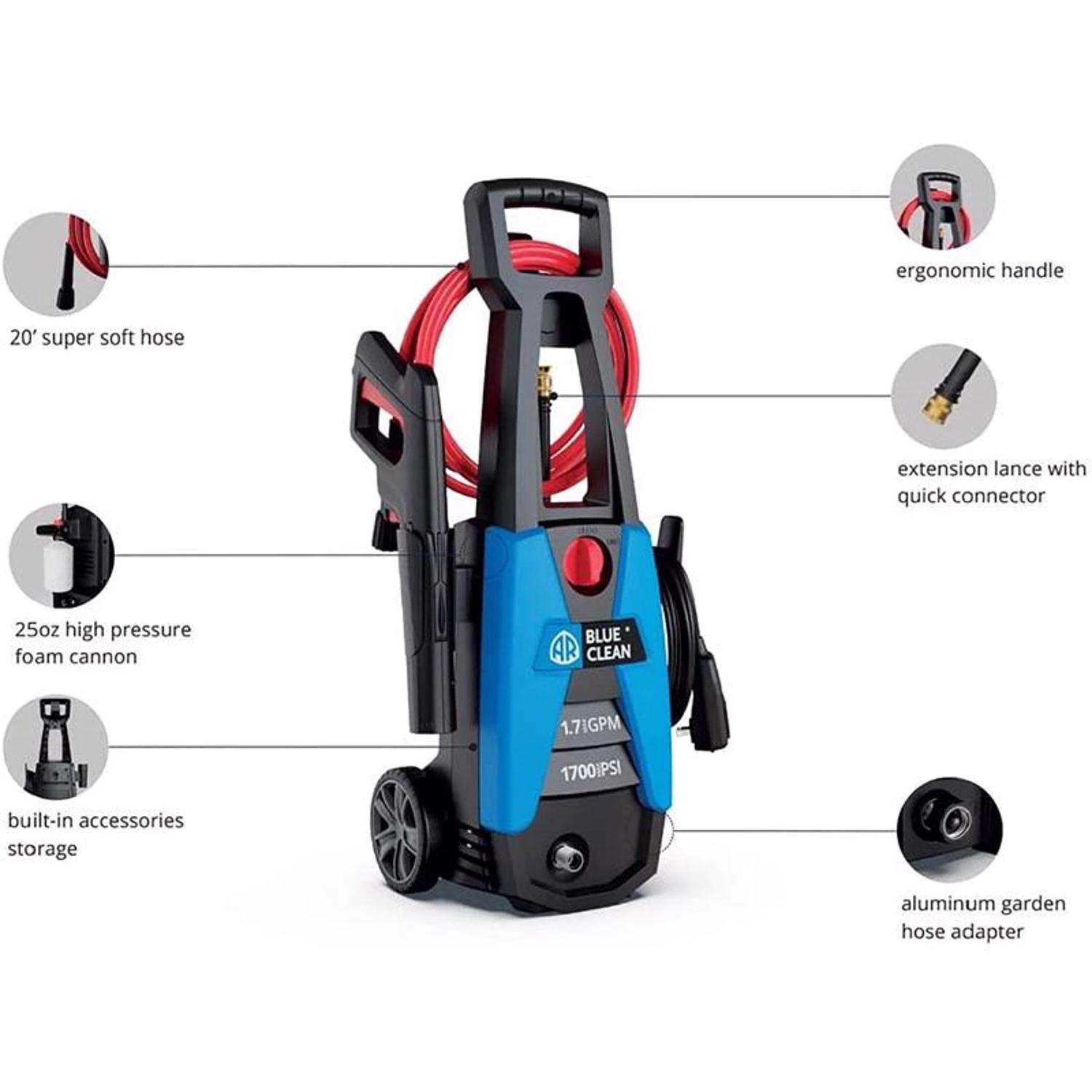 AR Blue Clean OEM Branded 1700 Psi Electric 1.7 Gpm Pressure Washer 5 AR Blue Clean OEM Branded 1700 Psi Electric 1.7 Gpm Pressure Washer - Image 3