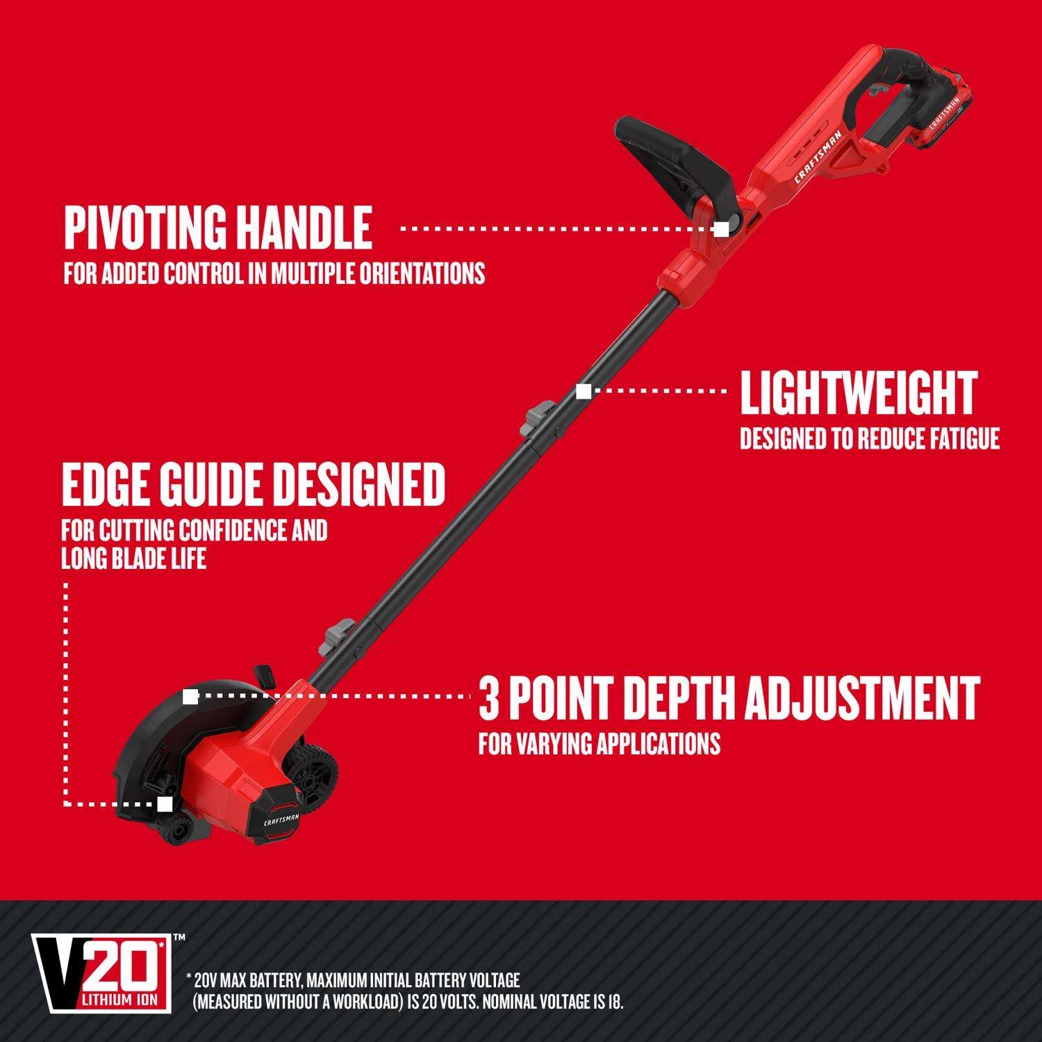 Craftsman V20 CMCED400D1 1.75 In. Battery Edger Kit (Battery & Charger) 4 Craftsman V20 CMCED400D1 1.75 In. Battery Edger Kit (Battery & Charger) - Image 2
