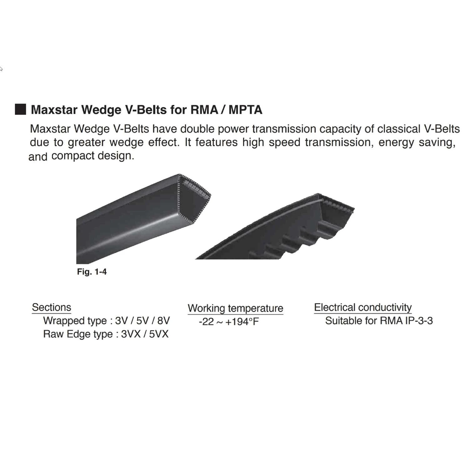 Mitsuboshi Maxstar Wedge Supreme Wedge Raw Edge Cogged V-Belt 0.63 In. W X 112 In. L For All Motors 4 Mitsuboshi Maxstar Wedge Supreme Wedge Raw Edge Cogged V-Belt 0.63 In. W X 112 In. L For All Motors - Image 2