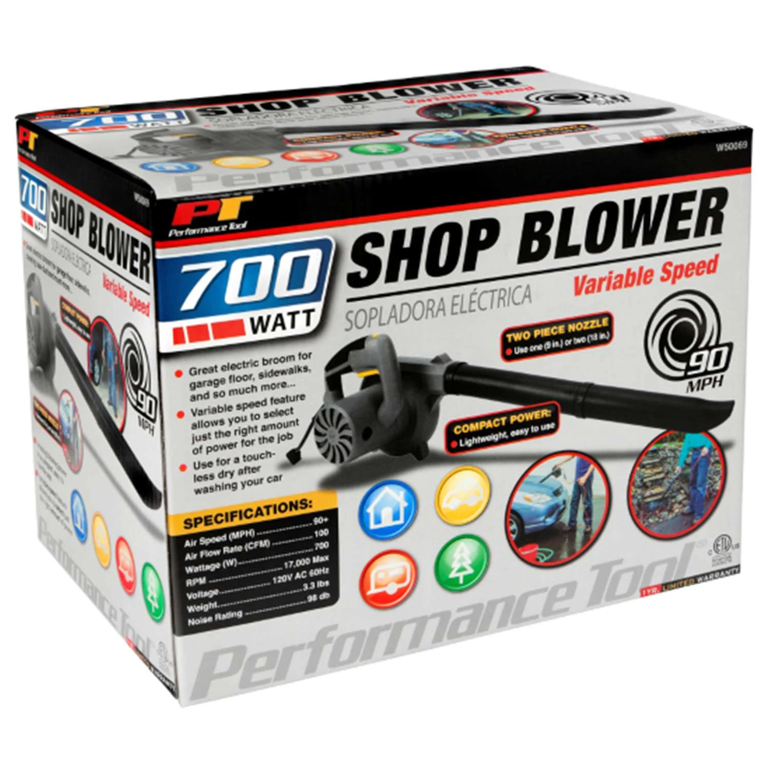 Performance Tool 90 Mph 100 CFM 120 V Electric Handheld Shop Blower 4 Performance Tool 90 Mph 100 CFM 120 V Electric Handheld Shop Blower - Image 2