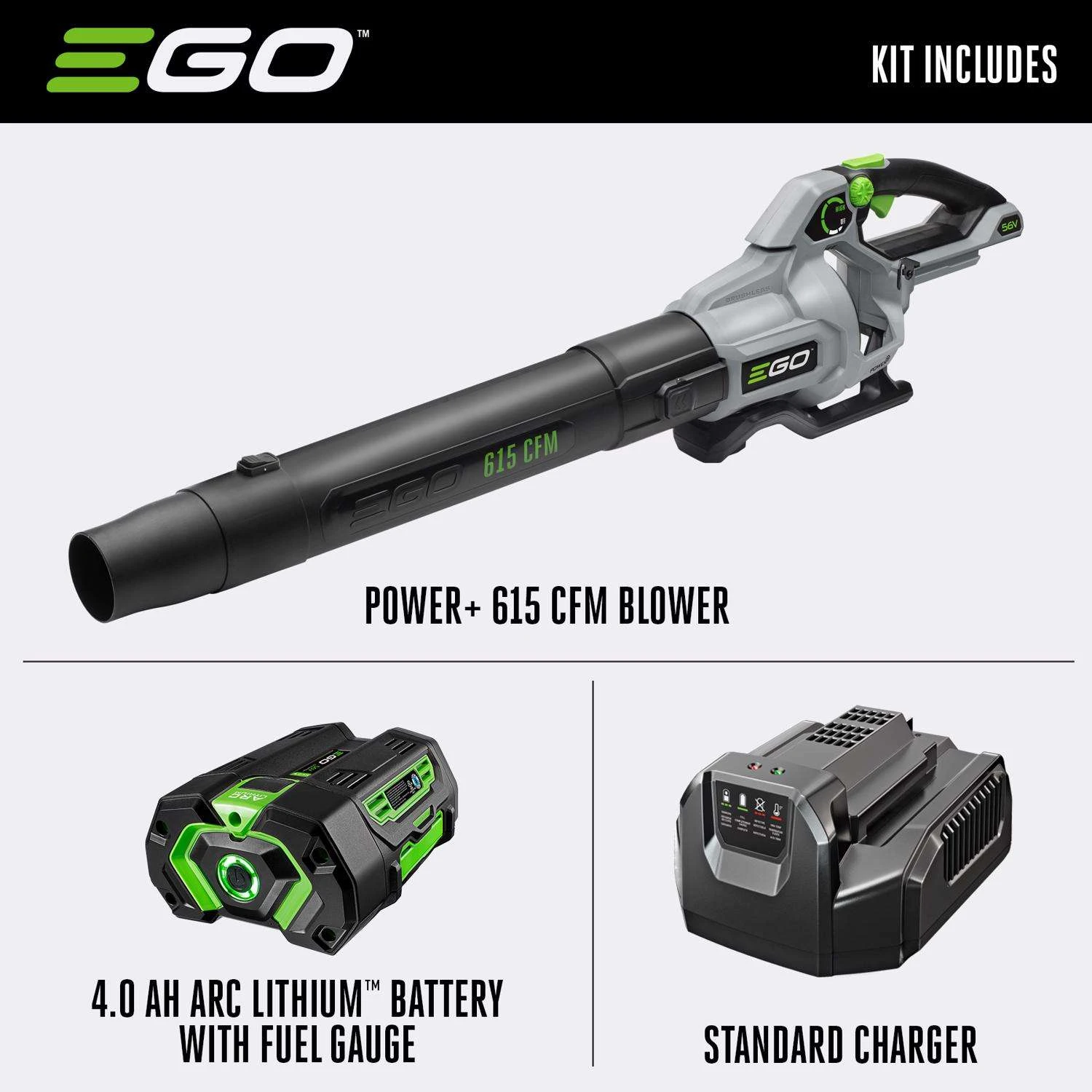 EGO Power+ LB6153 170 Mph 615 CFM 56 V Battery Handheld Leaf Blower Kit (Battery & Charger) W/ 4.0 AH BATTERY 4 EGO Power+ LB6153 170 Mph 615 CFM 56 V Battery Handheld Leaf Blower Kit (Battery & Charger) W/ 4.0 AH BATTERY - Image 2
