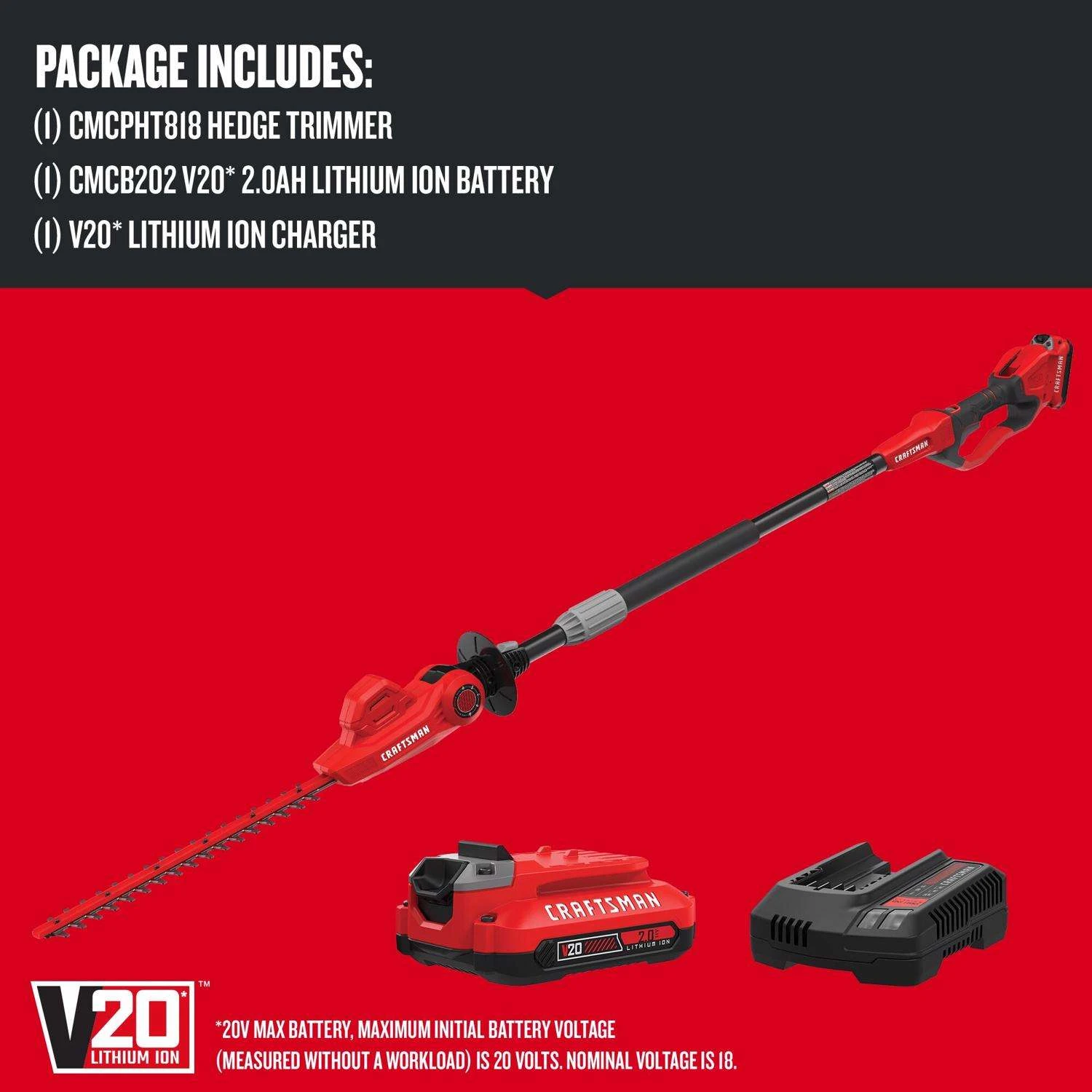 Craftsman 18 In. 20 V Battery Pole Hedge Trimmer Kit (Battery & Charger) 5 Craftsman 18 In. 20 V Battery Pole Hedge Trimmer Kit (Battery & Charger) - Image 3