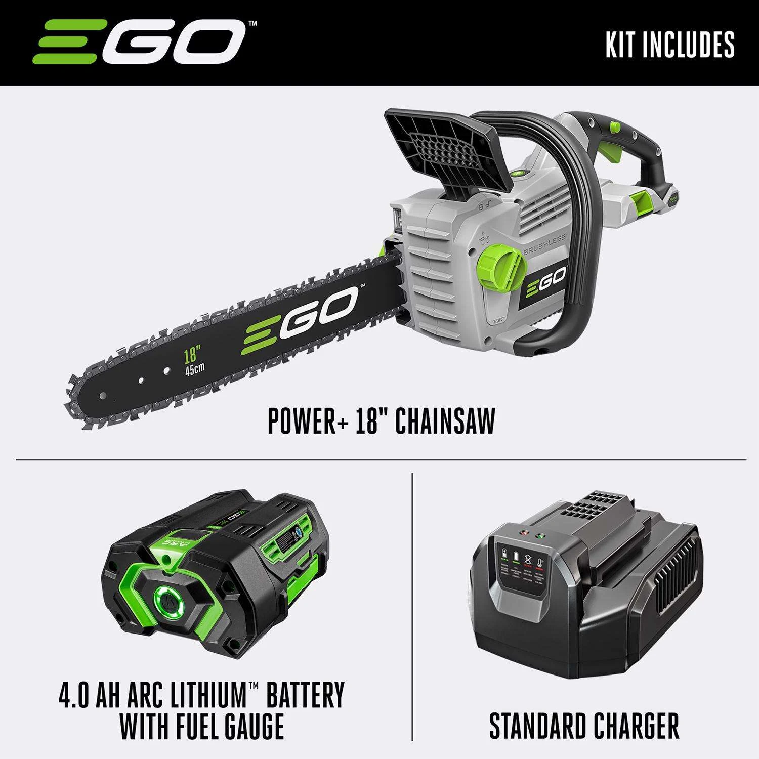 EGO Power+ CS1803 18 In. 56 V Battery Chainsaw Kit (Battery & Charger) 4 EGO Power+ CS1803 18 In. 56 V Battery Chainsaw Kit (Battery & Charger) - Image 2
