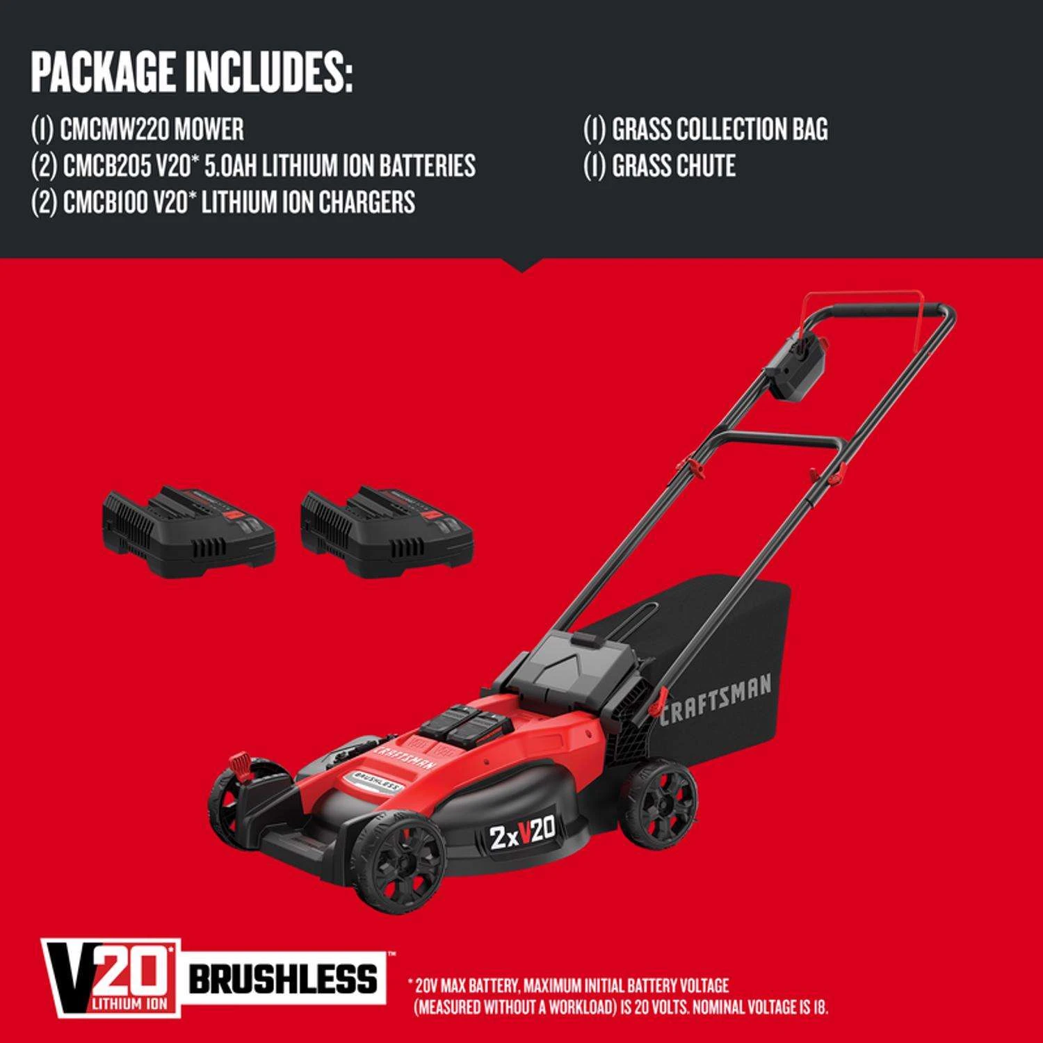 Craftsman V20 CMCMW220P2 20 In. Battery Lawn Mower Kit (Battery & Charger) 4 Craftsman V20 CMCMW220P2 20 In. Battery Lawn Mower Kit (Battery & Charger) - Image 2