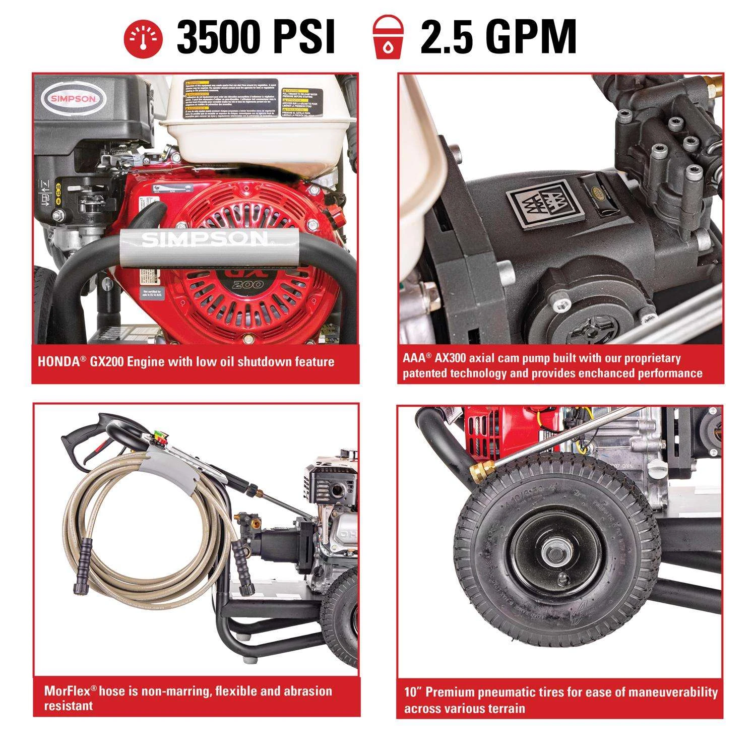 Simpson PowerShot Honda 3500 Psi Gas 2.5 Gpm Pressure Washer 11 Simpson PowerShot Honda 3500 Psi Gas 2.5 Gpm Pressure Washer - Image 9