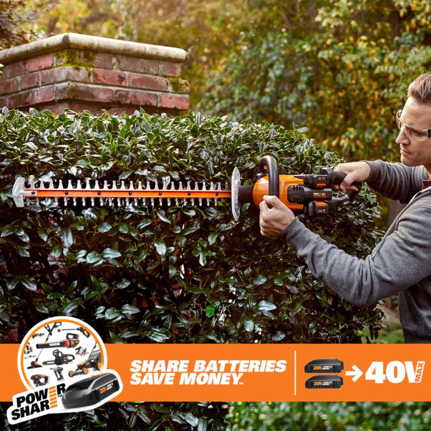 Worx 24 In. 40 V Battery Hedge Trimmer Kit (Battery & Charger) 4 Worx 24 In. 40 V Battery Hedge Trimmer Kit (Battery & Charger) - Image 2