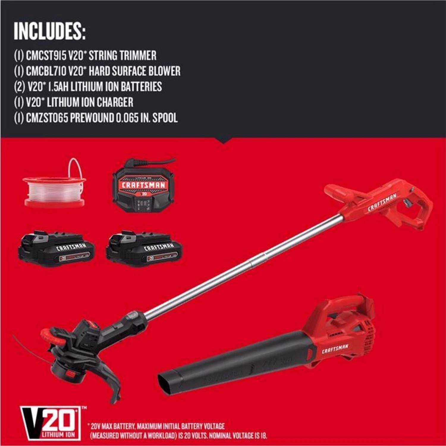 Craftsman V20 CMCK279C2 10 In. Battery Blower/Trimmer Kit (Battery & Charger) 5 Craftsman V20 CMCK279C2 10 In. Battery Blower/Trimmer Kit (Battery & Charger) - Image 3