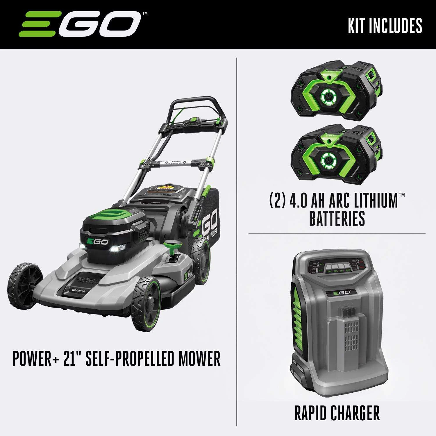EGO Power+ LM2102SP-A 21 In. 56 V Battery Self-Propelled Lawn Mower Kit (Battery & Charger) W/ TWO 4.0 AH BATTERIES 4 EGO Power+ LM2102SP-A 21 In. 56 V Battery Self-Propelled Lawn Mower Kit (Battery & Charger) W/ TWO 4.0 AH BATTERIES - Image 2