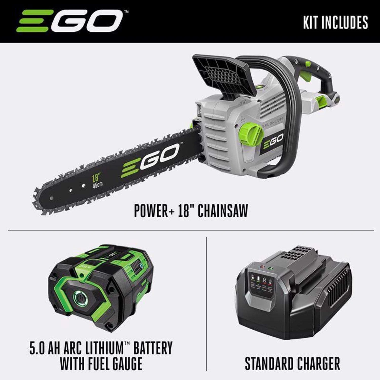 EGO Power+ CS1804 18 In. 56 V Battery Chainsaw Kit (Battery & Charger) 4 EGO Power+ CS1804 18 In. 56 V Battery Chainsaw Kit (Battery & Charger) - Image 2